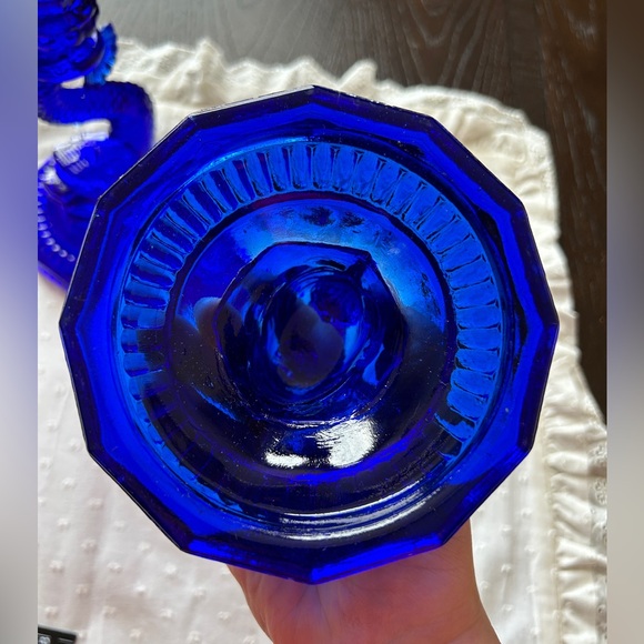 Vintage Pair of Cobalt Blue Glass Dolphin Koi Fish Candlestick Holder - Picture 15 of 16